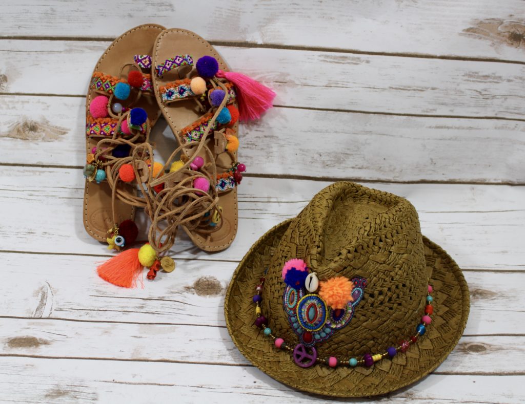 Pom Pom Sandals and Hat SPF